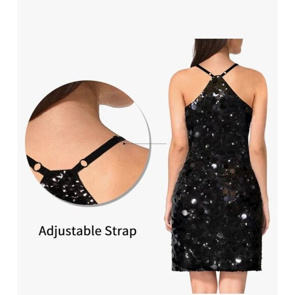Maner Womens Glitter Sequin Dress Adjustable Spaghetti Straps Size Large Party - Picture 2 of 13